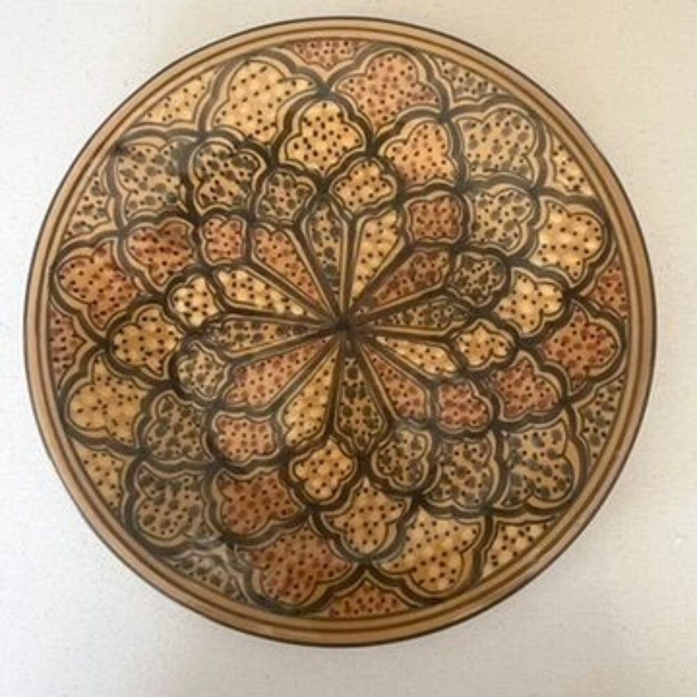 Set Of 2 Le Souk Hand-Painted "Honey" Dinner Plates Moroccan 10.5" Tunisia